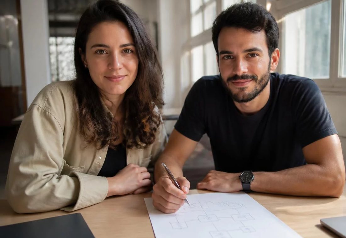 Colegas revendo no tablet as anotações do encontro anterior